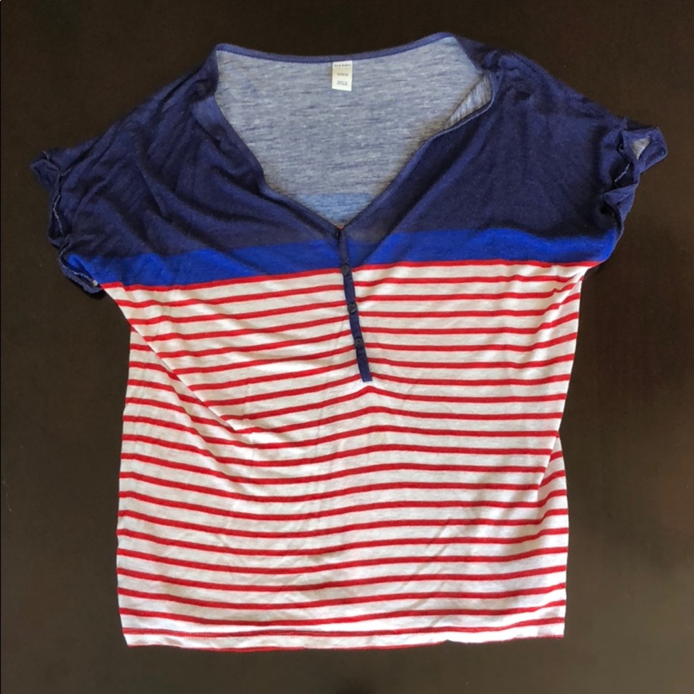 Red, white, and blue v neck